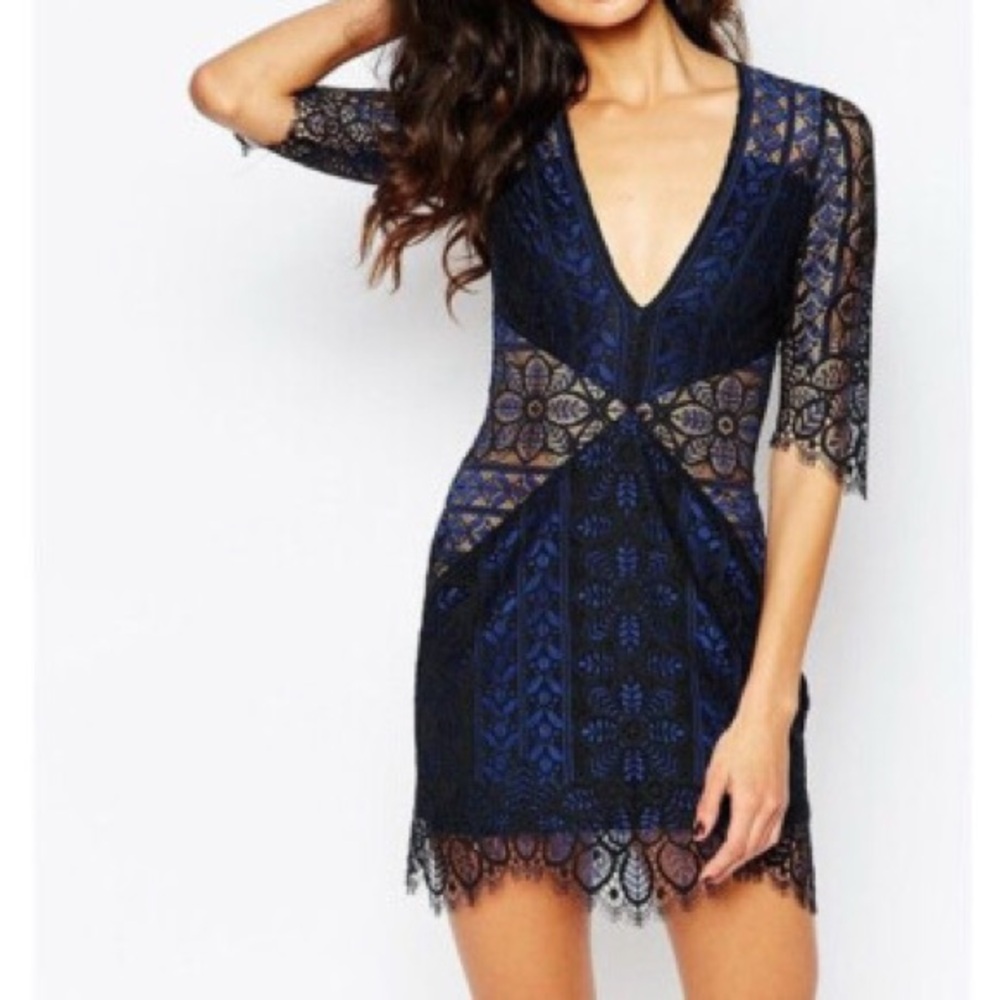 For Love And Lemons Lyla Navy and Black Lace Mini Dress size Small
